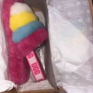 UGG Pink Multicolor Plush Slide